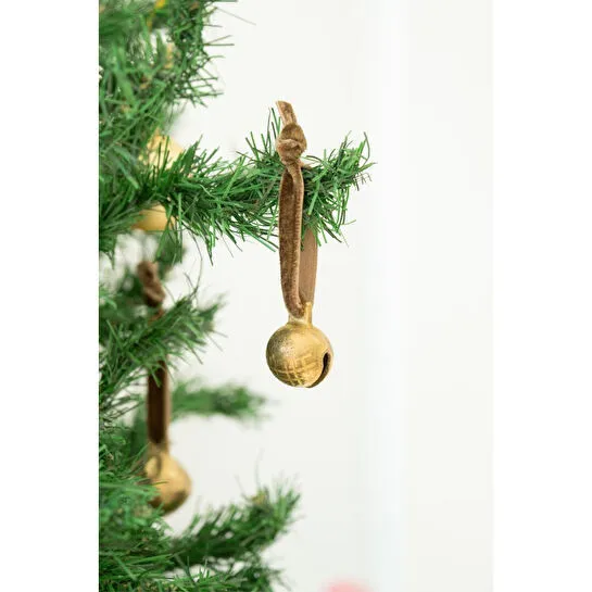 Beige & Stone X Den.interiors Yılbaşı Ağaç Süsü Boz Yeşil Küçük Gold Top Çan