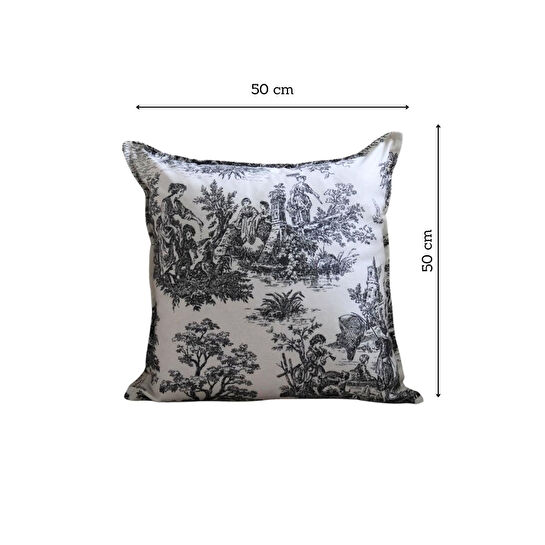 Beige & Stone Siyah Vintage Desenli 50x50 Dekoratif Yastık Kılıfı