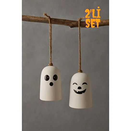 Beige & Stone Halloween Cadılar Bayramı Hayalet Temalı Booo & Hahaha Asılabilir Dekor ( 2'li )