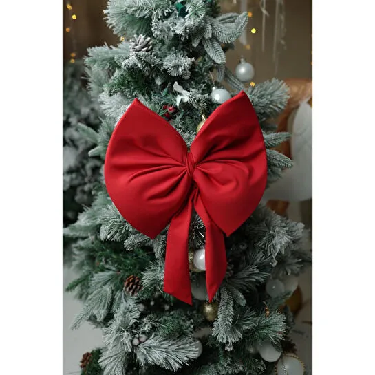 Beige & Stone Yıllbaşı Ağaç Süs Noel Kırmızı Fiyonk 30x35 Cm Küçük