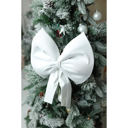 Beige & Stone Yıllbaşı Ağaç Süs Noel Beyaz Fiyonk 30x35 Cm Küçük