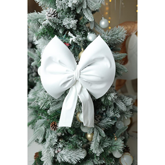 Beige & Stone Yıllbaşı Ağaç Süs Noel Beyaz Fiyonk 30x35 Cm Küçük