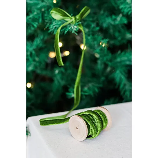 Beige & Stone Yılbaşı 2m Ahşap Makaralı Kadife Kurdele Paketleme Ağaç Süsü