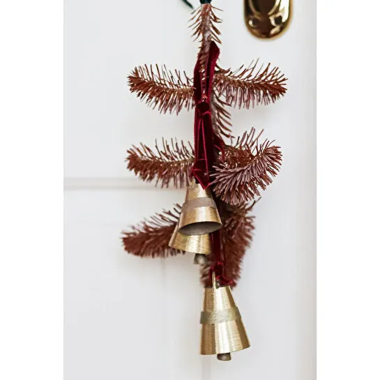 Beige & Stone X Den.interiors Yılbaşı Ağacı Süsü Seti 3 Adet Gold Renk Çan Kadife Kurdele Bağlı Çam Ağaç Süsü