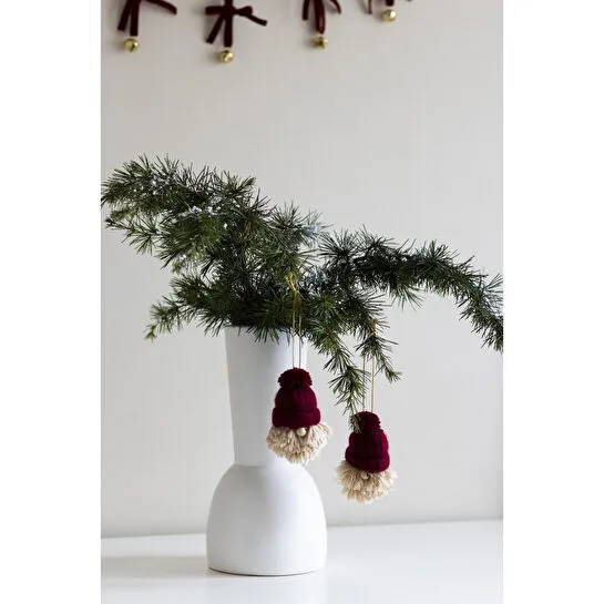 Beige & Stone Yılbaşı 2li Set Cüce Çam Ağacı Noel Baba Süs