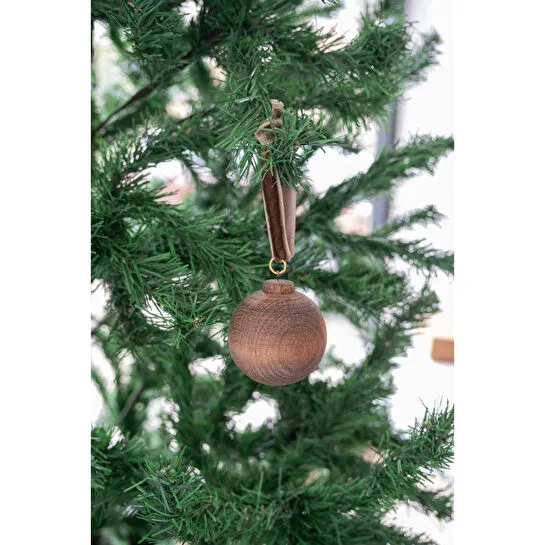 Beige & Stone X Den.ınteriors Yılbaşı Yuvarlak Ahşap Top Noel Ağaç Süsü