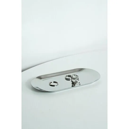 Beige & Stone Dekoratif Gümüş Küçük Oval Takı Organizeri Ve Sunum Tepsisi