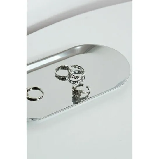 Beige & Stone Dekoratif Gümüş Küçük Oval Takı Organizeri Ve Sunum Tepsisi