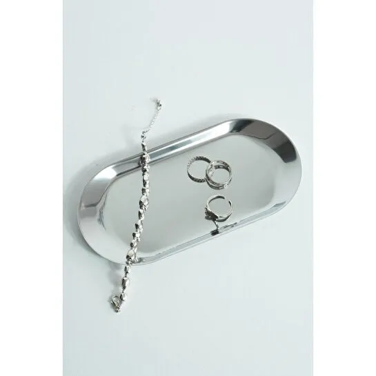 Beige & Stone Dekoratif Gümüş Küçük Oval Takı Organizeri Ve Sunum Tepsisi