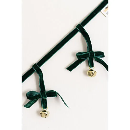 Beige & Stone Yılbaşı Kadife Kurdele Gold Zilli Zincir Noel Çam Ağaç Süsü