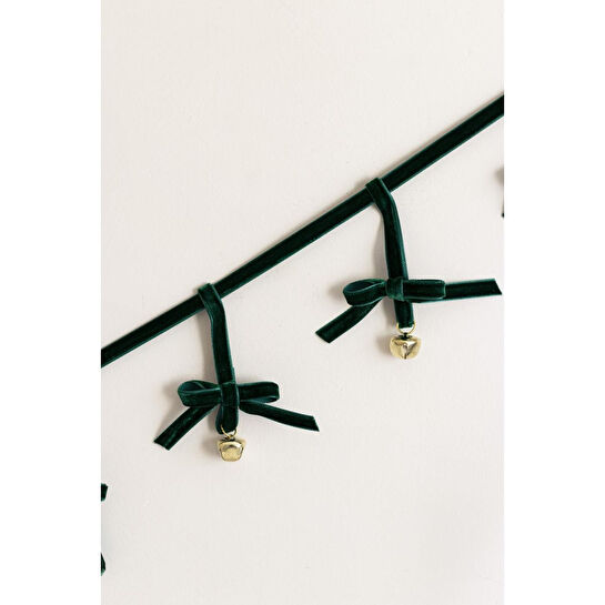 Beige & Stone Yılbaşı Kadife Kurdele Gold Zilli Zincir Noel Çam Ağaç Süsü