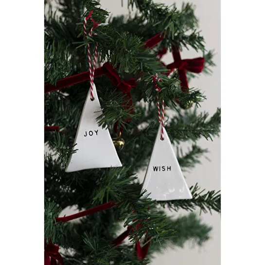 Beige & Stone Yılbaşı El Yapımı Seramik 2 Li Çam Ağacı Süsü Joy Wish