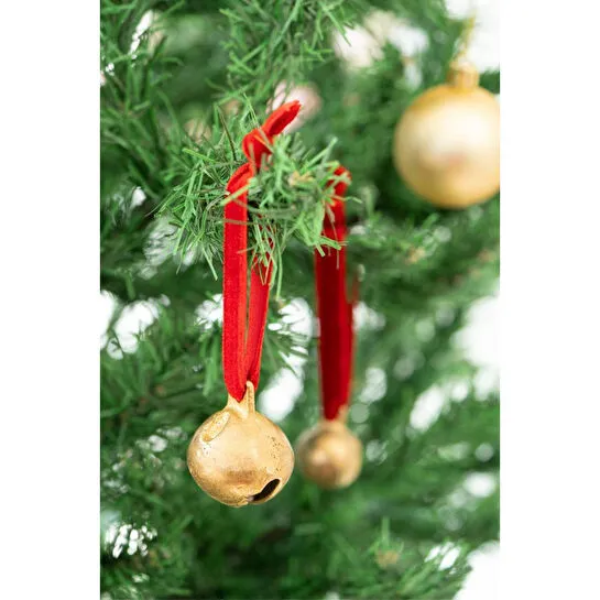 Beige & Stone X Den.interiors Yılbaşı Ağaç Süsü Kırmızı Büyük Gold Top Çan