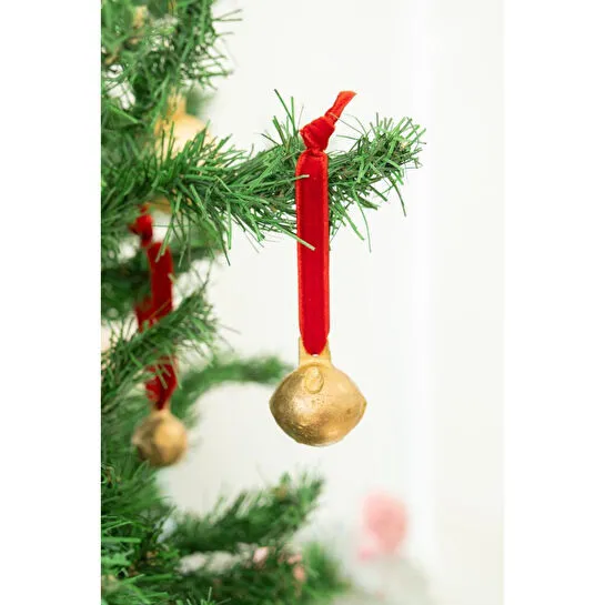 Beige & Stone X Den.interiors Yılbaşı Ağaç Süsü Kırmızı Büyük Gold Top Çan