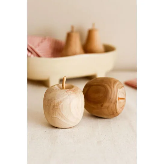 Beige & Stone Ahşap Elma Dekoratif Biblo Obje