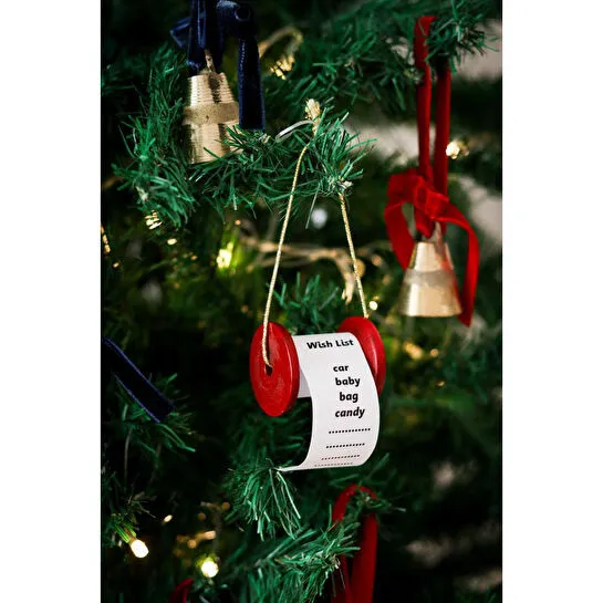 Beige & Stone Yılbaşı Ağacı Süsü Kırmızı Dilek Hediye Liste Makarası