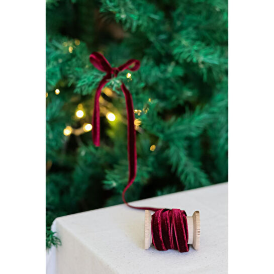 Beige & Stone Yılbaşı 2m Ahşap Makaralı Kadife Kurdele Paketleme Ağaç Süsü
