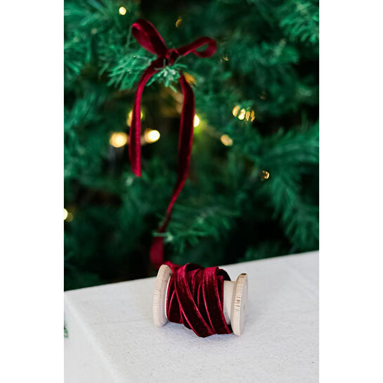 Beige & Stone Yılbaşı 2m Ahşap Makaralı Kadife Kurdele Paketleme Ağaç Süsü
