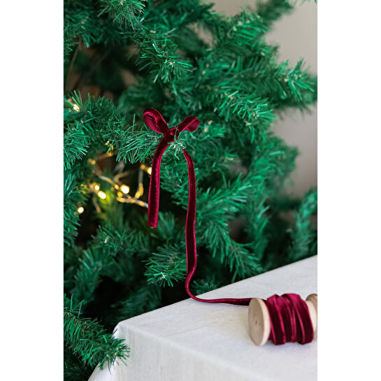 Beige & Stone Yılbaşı 2m Ahşap Makaralı Kadife Kurdele Paketleme Ağaç Süsü