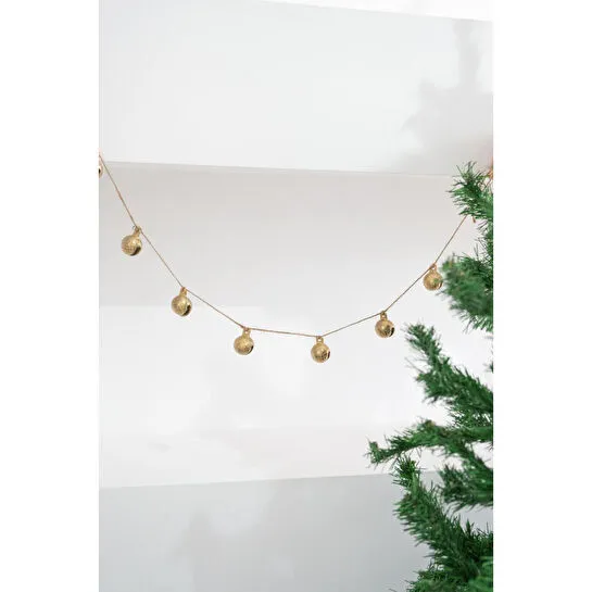 Beige & Stone Yılbaşı Jüt İp Gold Yuvarlak Çanlı Zincir Noel Çam Ağaç Süsü