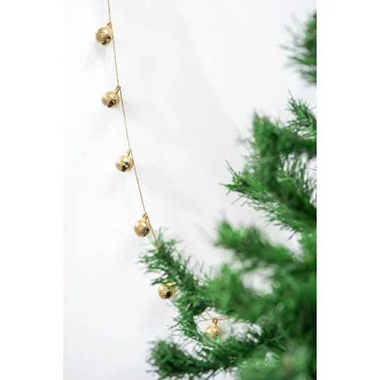 Beige & Stone Yılbaşı Jüt İp Gold Yuvarlak Çanlı Zincir Noel Çam Ağaç Süsü