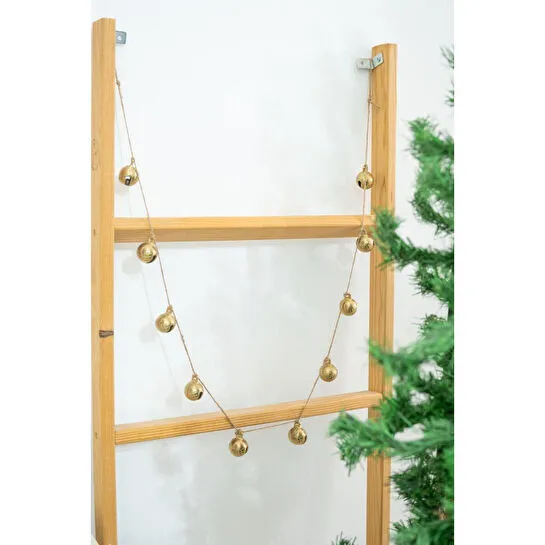 Beige & Stone Yılbaşı Jüt İp Gold Yuvarlak Çanlı Zincir Noel Çam Ağaç Süsü