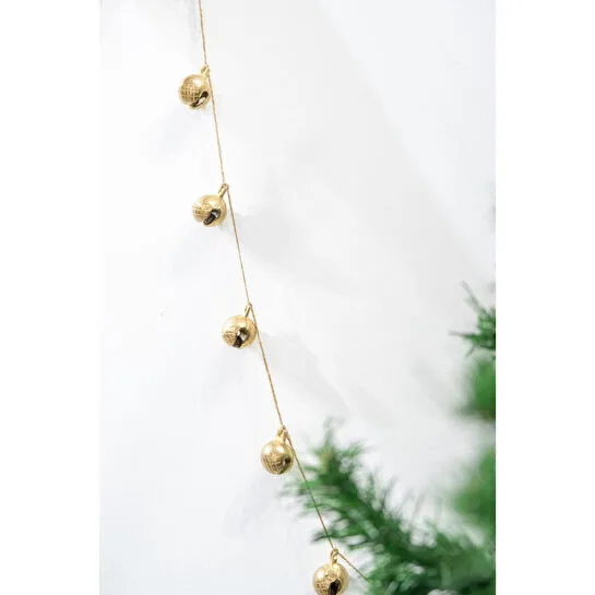 Beige & Stone Yılbaşı Jüt İp Gold Yuvarlak Çanlı Zincir Noel Çam Ağaç Süsü