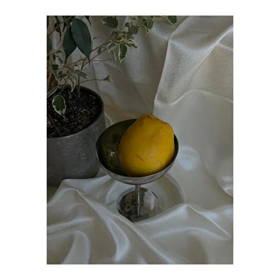 Beige & Stone Metal Yüksek Ayaklı 13 Cm Çerez Sunum Kadehi