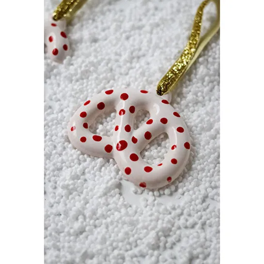 Beige & Stone Yılbaşı Ağaç Süsü Benekli Seramik Pretzel Simit Çam Ağacı Süsü