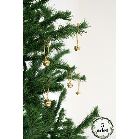 Beige & Stone Yılbaşı Ağaç Süsü Gold Zil 5'li