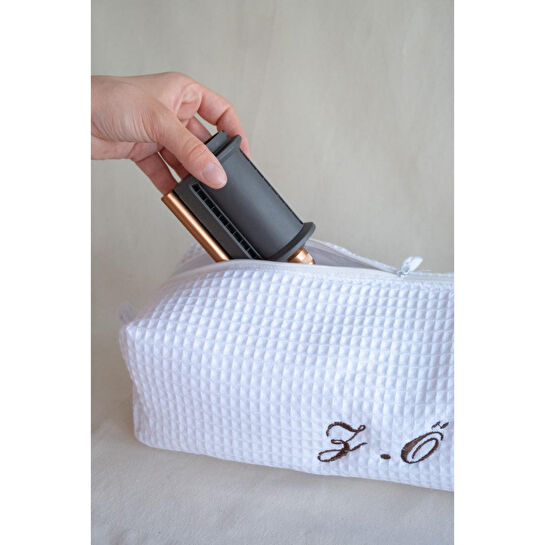 Beige & Stone Pamuklu Waffle Kişiye Özel Tüm Saç Şekillendiriciler Seyahat Çantası
