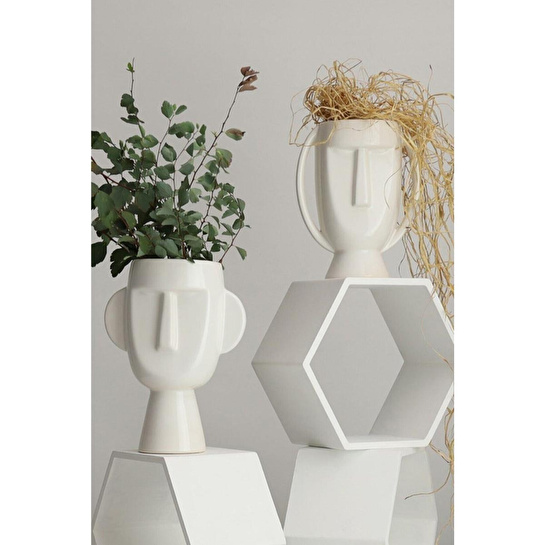 Beige & Stone Mr. Nordic Face Vazo Dekoratif Obje