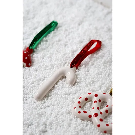 Beige & Stone Yılbaşı Ağaç Süsü Beyaz Seramik Baston Çam Ağacı Süsü