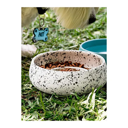 Beige & Stone Slow Eat Yavaş Yeme Seramik Mama Kasesi (m)