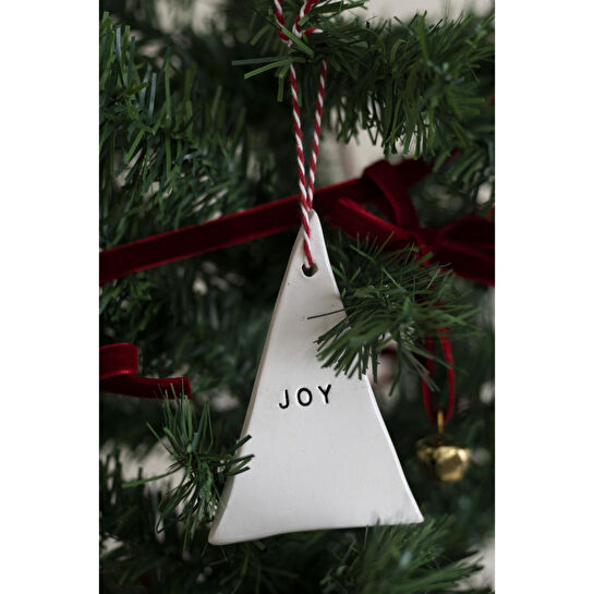 Beige & Stone Yılbaşı El Yapımı Seramik 3 Lü Çam Ağacı Süsü Noel Joy Wish