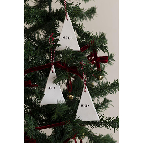 Beige & Stone Yılbaşı El Yapımı Seramik 3 Lü Çam Ağacı Süsü Noel Joy Wish