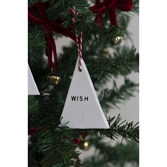 Beige & Stone Yılbaşı El Yapımı Seramik 3 Lü Çam Ağacı Süsü Noel Joy Wish