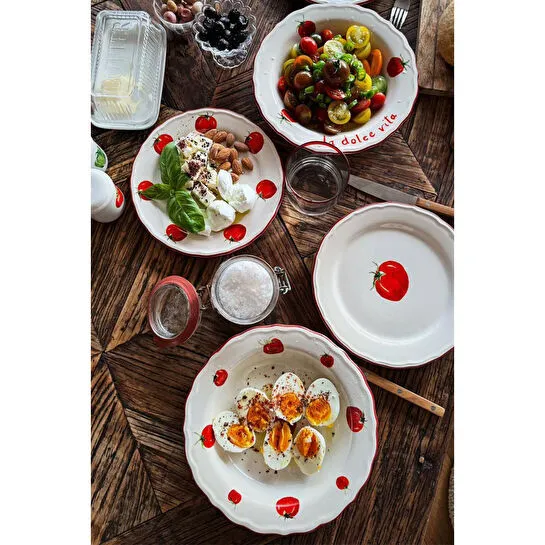 Rakle Pomodoro Stoneware 4'lü Pasta Tabağı Seti 21 Cm