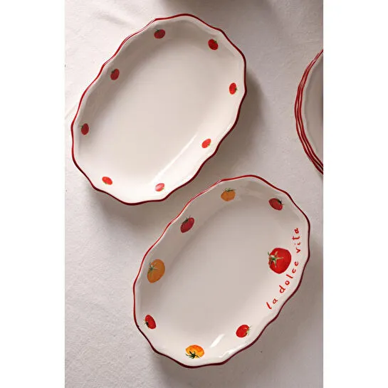 Rakle Pomodoro Stoneware 2'li Kayık Sunum Tabağı Seti 25 Cm