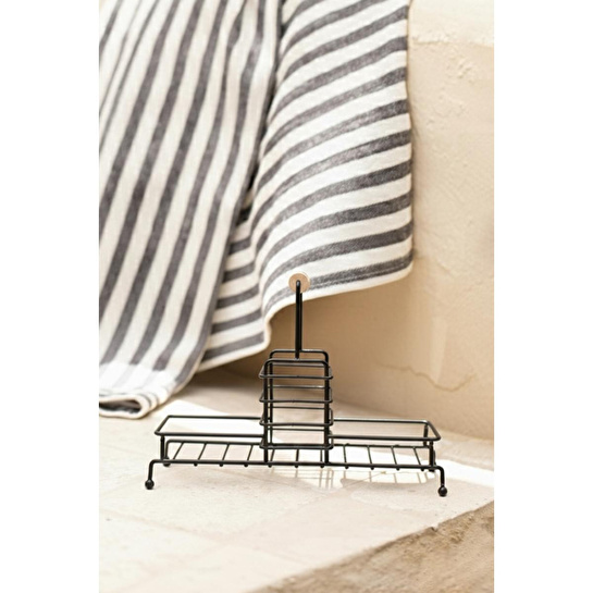Rakle Essential Siyah Metal Ahşap Kulplu Stand 2'li Sıvı Sabunluk Seti Siyah 420 Cc