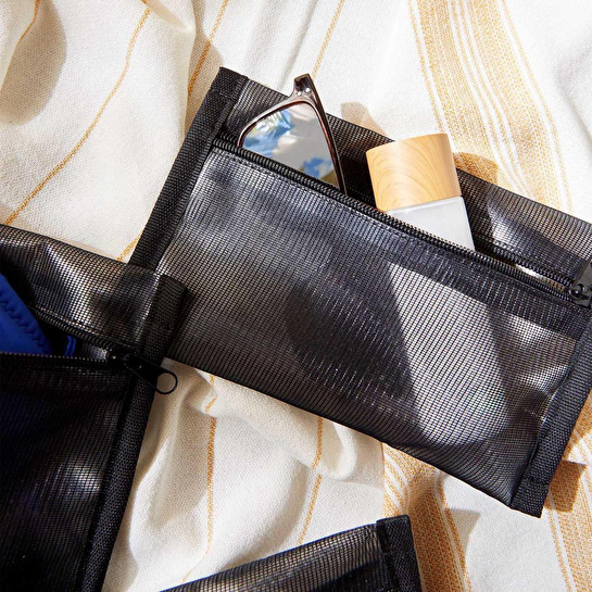 Ocean Home Textile 3'lü Su Geçirmez Pvc Astarlı Siyah Renk File Islak Kuru Çantası 20 X 13 / 24 X 20 / 30 X 24 Cm