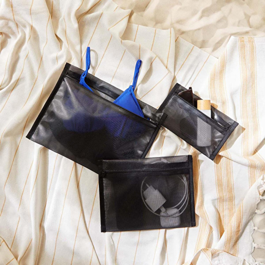 Ocean Home Textile 3'lü Su Geçirmez Pvc Astarlı Siyah Renk File Islak Kuru Çantası 20 X 13 / 24 X 20 / 30 X 24 Cm