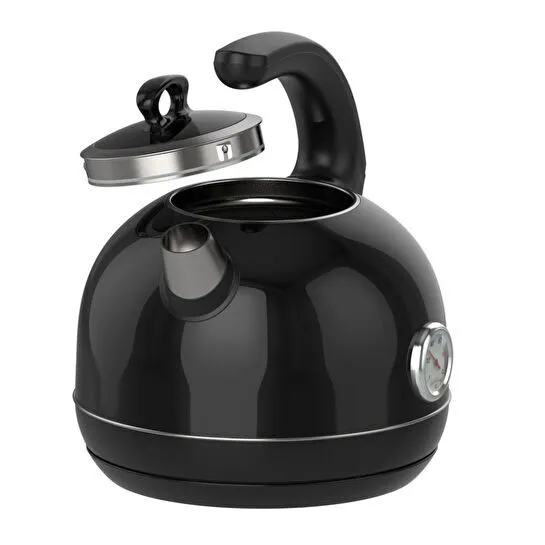 Premier Prk 1215c Retro Tasarımlı Analog Göstergeli Paslanmaz Çelik Hazneli Su Isıtıcısı Cool Touch Kettle Siyah Renk