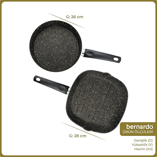 Bernardo Carolin 2 Parça Grill Tava Seti Siyah ( 26 Cm -28 Cm)