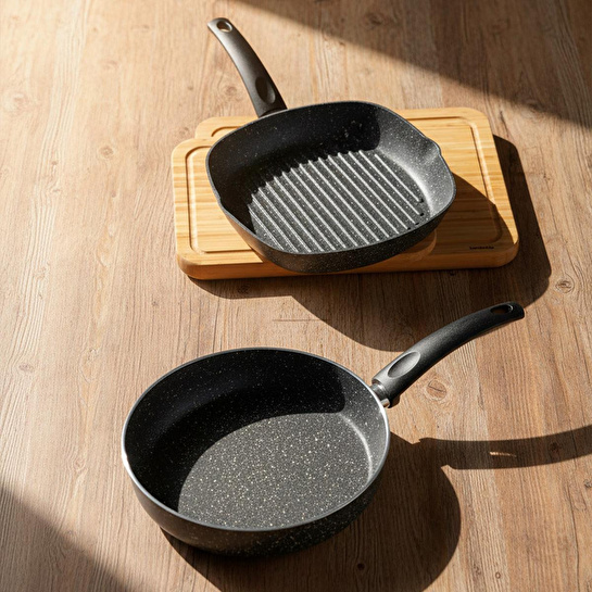 Bernardo Carolin 2 Parça Grill Tava Seti Gri ( 26 Cm -28 Cm)