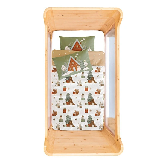 Itsy Bitsy Kids Snowy Yeni Yıl Çift Taraflı Pamuk Saten Çok Renkli Bebek Nevresim Seti 100x150cm