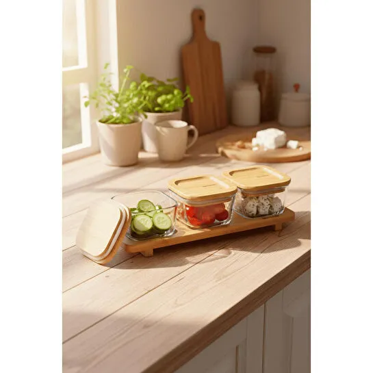 Bernardo Lunaya 3'lü Bambu Standlı Kahvaltılık Küçük Boy