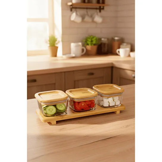 Bernardo Lunaya 3'lü Bambu Standlı Kahvaltılık Küçük Boy