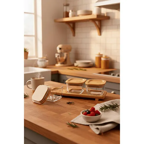 Bernardo Lunaya 3'lü Bambu Standlı Kahvaltılık Küçük Boy