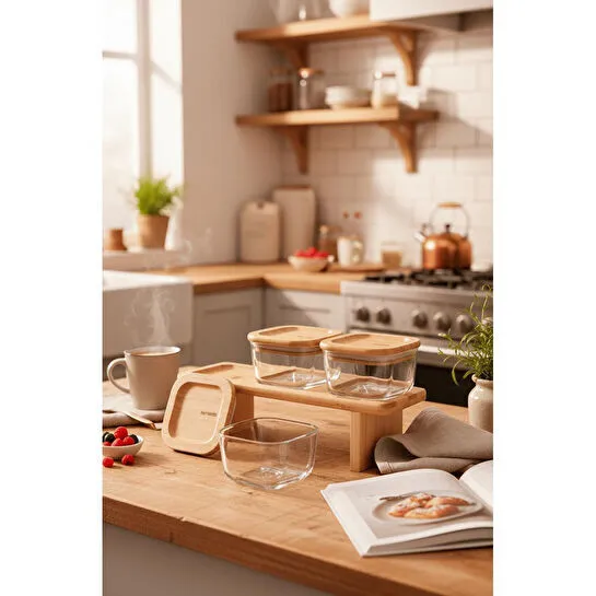 Bernardo Lunaya 3'lü Bambu Standlı Kahvaltılık Büyük Boy